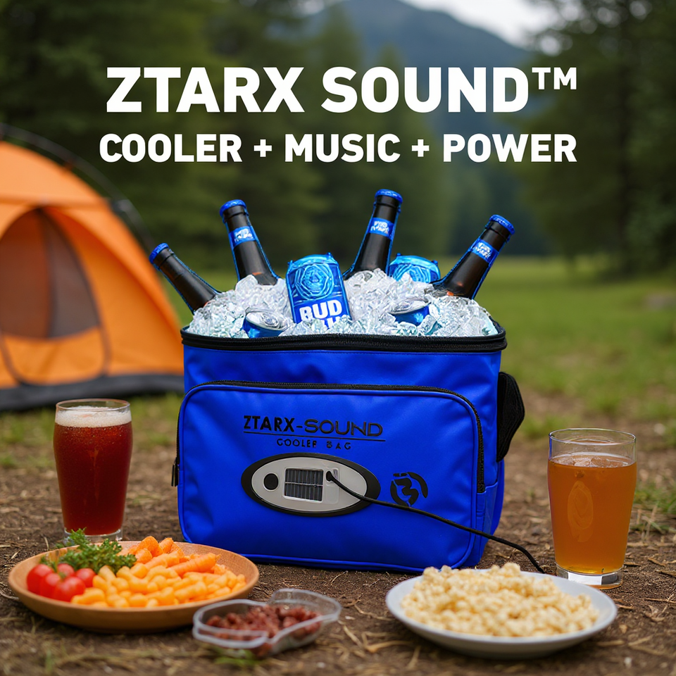 PuffyGlo SOUND Solar Bluetooth Speaker Cooler Bag – 24 Can Capacity, Waterproof, USB Charging